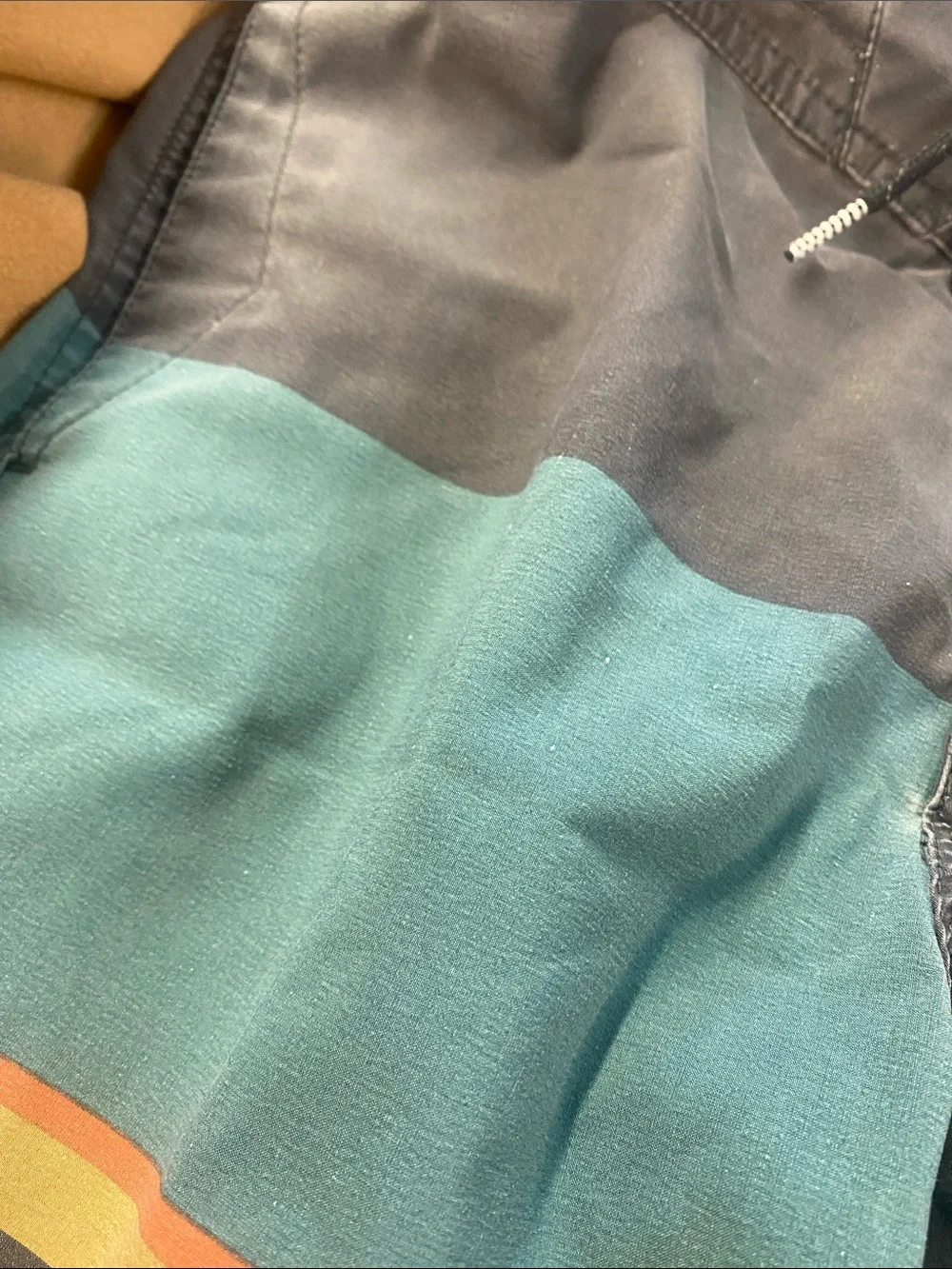Volcom -vintage Y2K Gray Board Shorts with Teal and Yellow Stripe